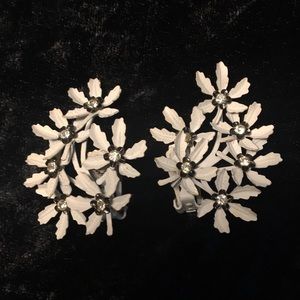 Vintage White Flower and Rhinestone Clip One